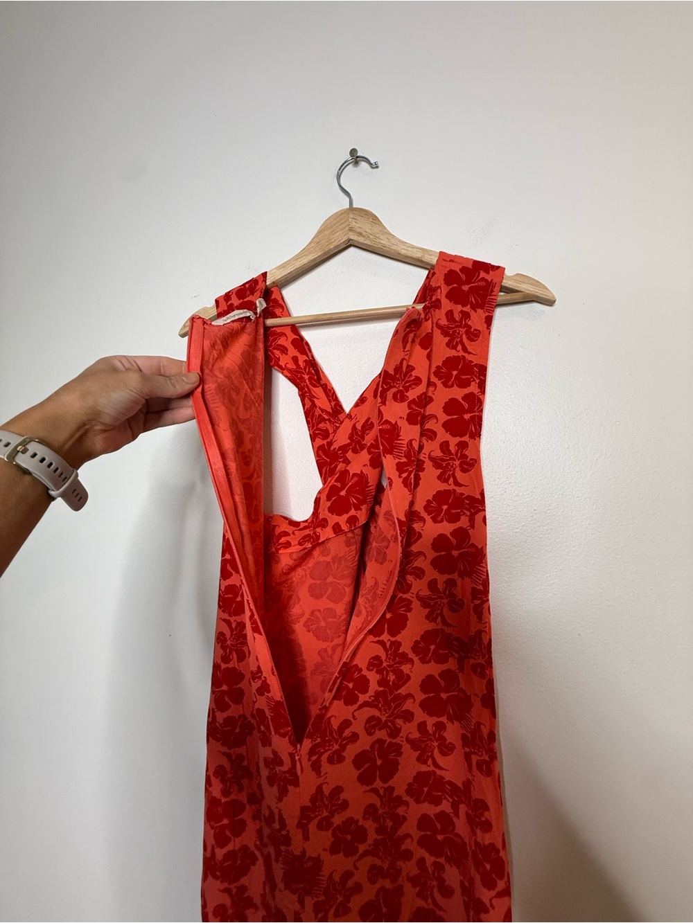 Soft Surroundings Red Hibiscus Twist Front Maxi Dress Tropical Floral Bright Red - Picture 9 of 11